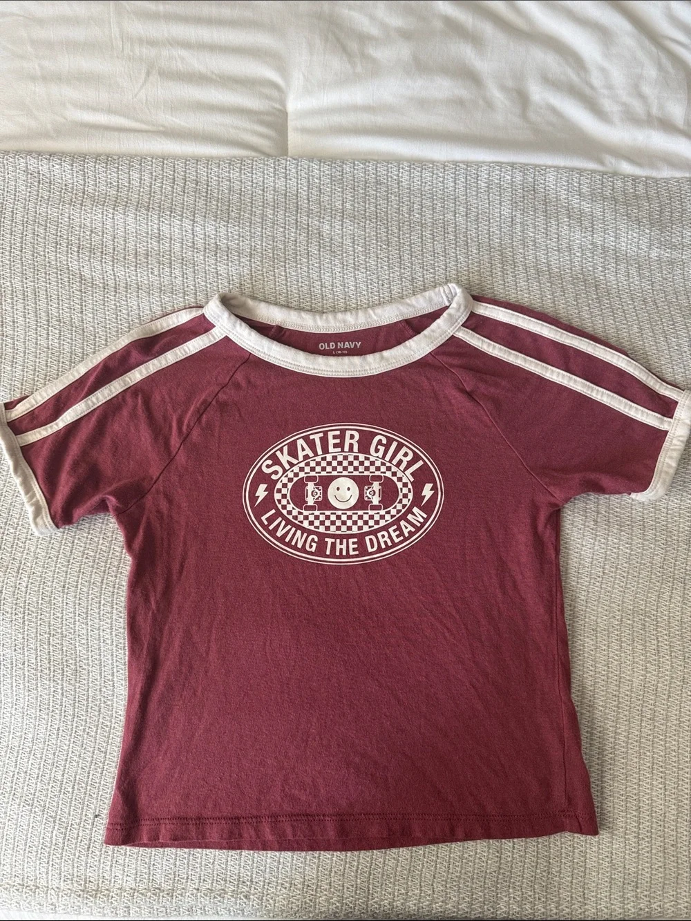 Old Navy Maroon Short-Sleeve 'Skater Girl' Graphic Tee with Cream Trim